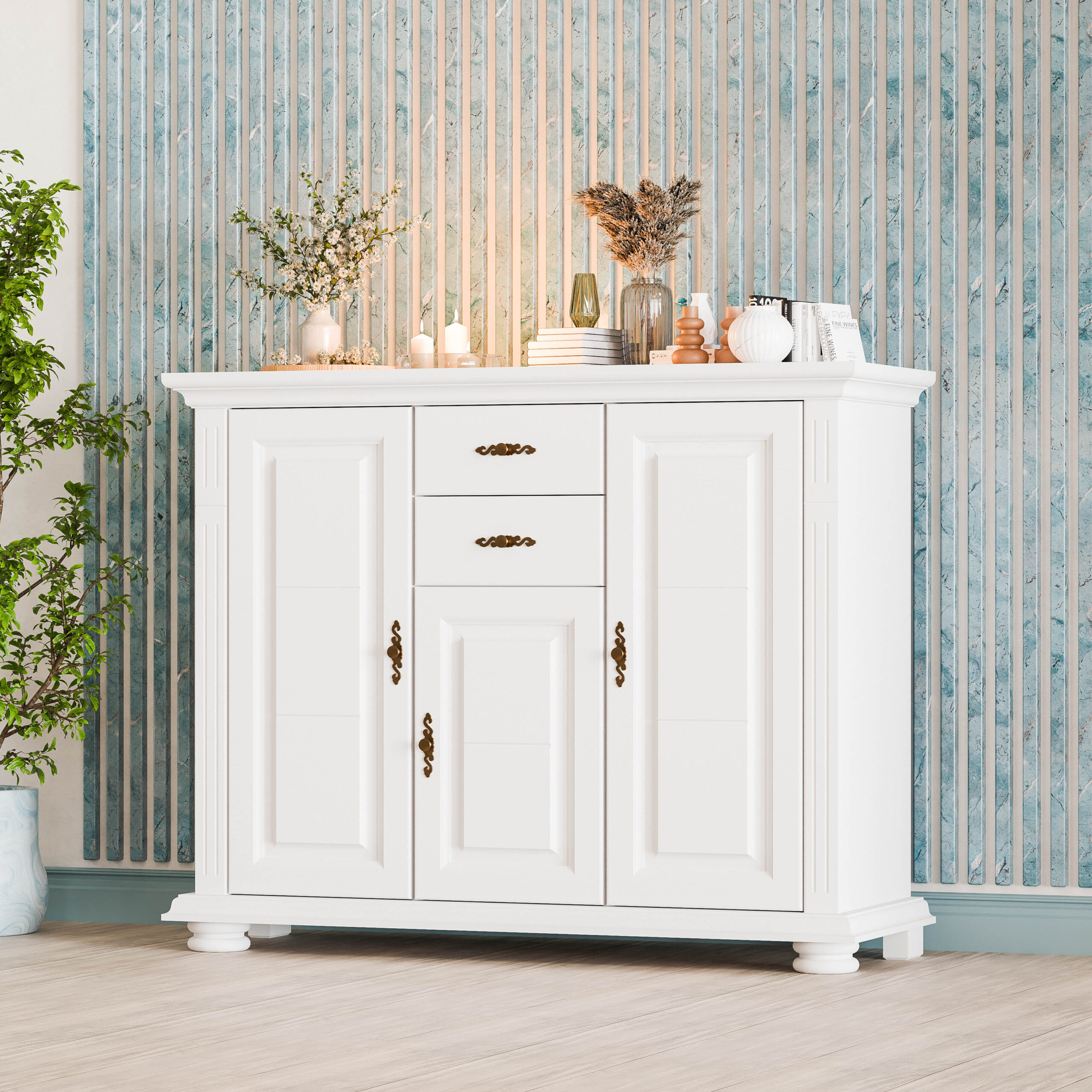 comoda lemn masiv 3+2 Anton alb roy